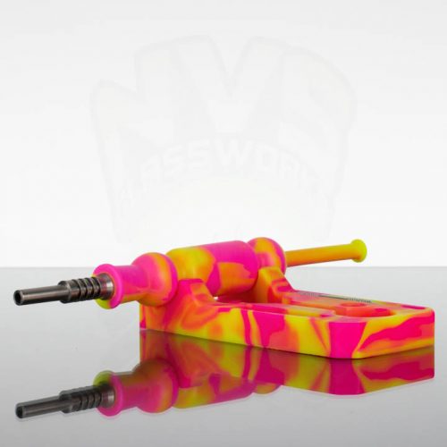 Silicone Nectar Collector with Stand/Tray - 14mm Ti tip - Pink Orange