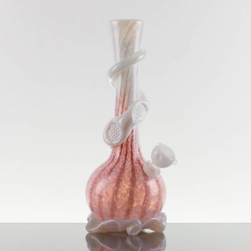 Noble Glass - GOG 12in Pink White Stripes - White Wrap and Base - 869285 - 78 - 1.jpg