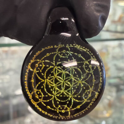 Amorphous Art - Large - Yellow Green Dichroic Flower of Life Star