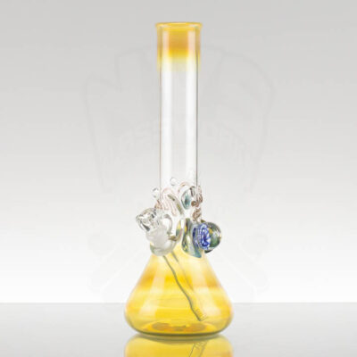 MIO - Large Fumed Beaker With Marbles - Green Yellow