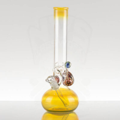 MIO - Large Fumed Round Bottom With Marbles - Orange Teal